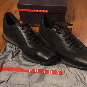 Prada Black Leather Sneakers, Size 37